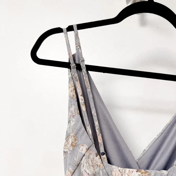 No Frills Floral Tie Back Sheer Skirt Winter Chic Midi dress Light Purple Small - Picture 4 of 9